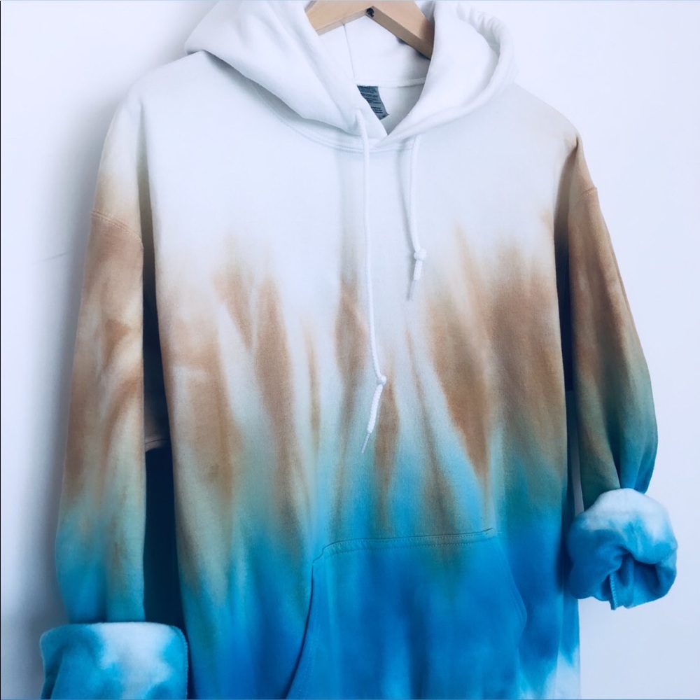 🔴SOLD🔴Tie Dye Golden Blue Colorblock NEW Hoodie - Picture 8 of 14